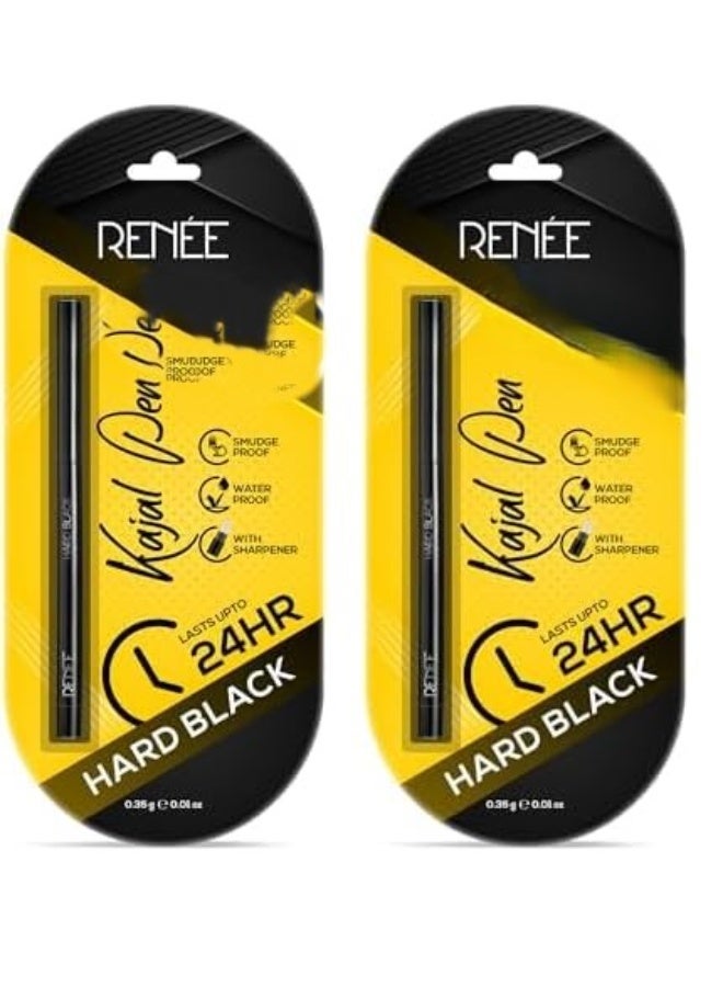 RENEE Hard Black Kajal Pen | 24 Hrs Stay Long Lasting Super Black Kajal Pencil 0.35gm, Matte Finish, Rich Color Payoff, Smudge & Water Proof with One Swipe Application Formula (Pack of 2) - Image 1